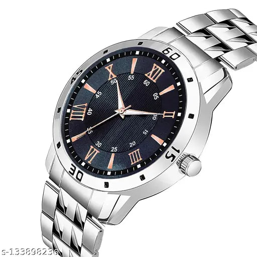 Classy Men Black Dial Silver Stainless Steel Casual Watches