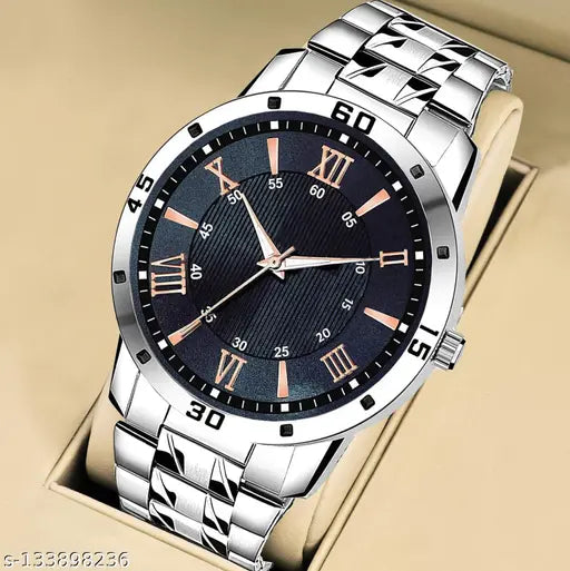 Classy Men Black Dial Silver Stainless Steel Casual Watches