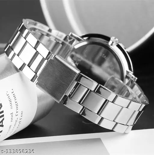 Classy Men Black Dial Silver Stainless Steel Casual Watches